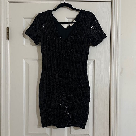 Midi Sequin Cocktail Dress Black Sequin Sheath Dress Size S Chrysanthemums